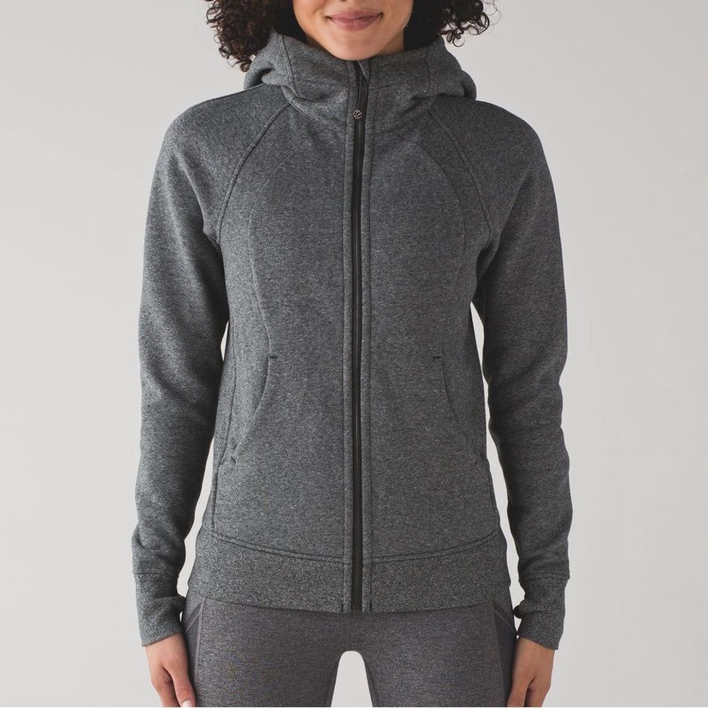 Lululemon Scuba Hoodie Light Cotton Fleece Heathered Speckled Black Gray Size 8